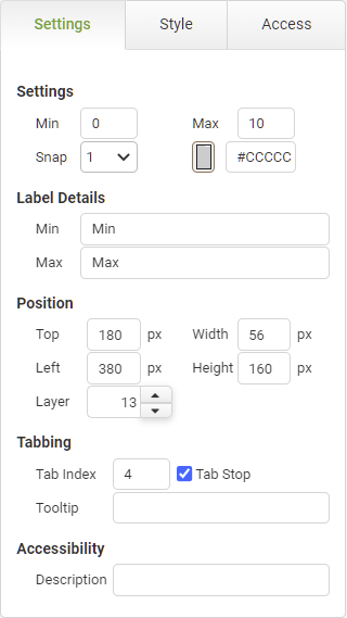 Vertical Slider Settings