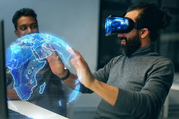 VR headset guy with globe