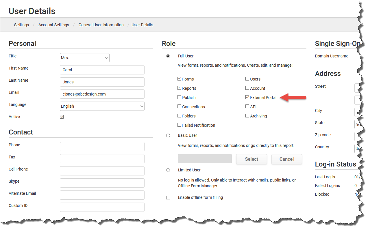 External Portal Checkbox