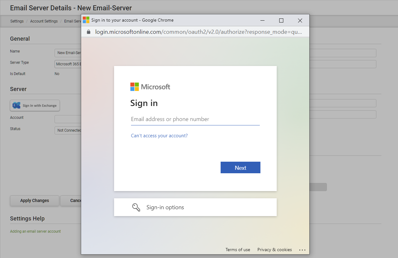 Adding an Account Resource - E-mail Server - Exchange - SignIn