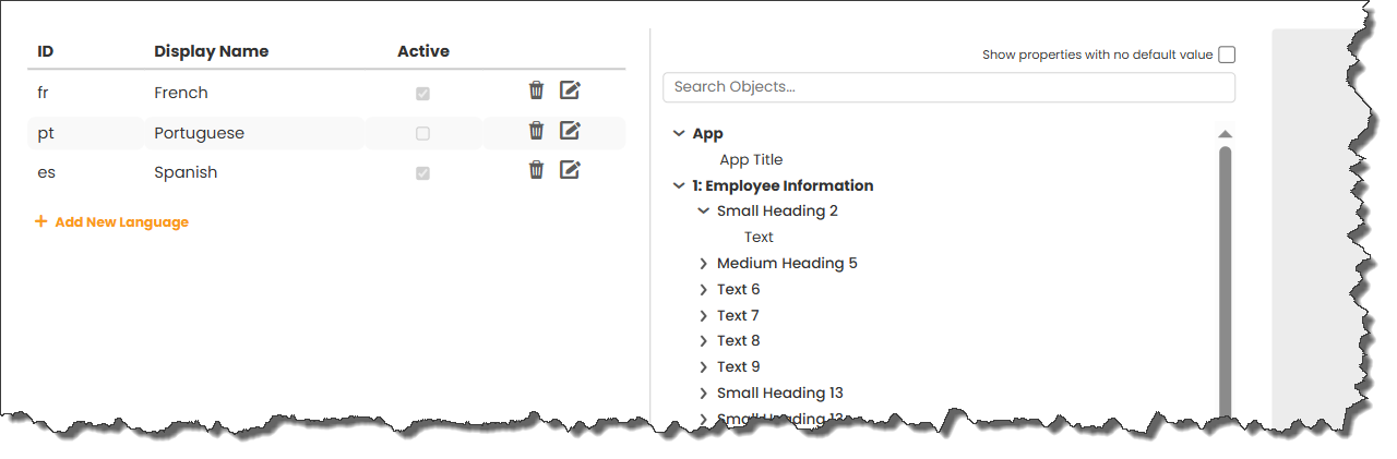 Multi-language objects panel