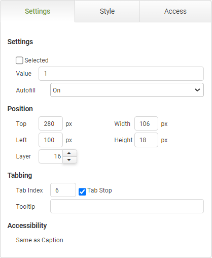 Radio Button Settings