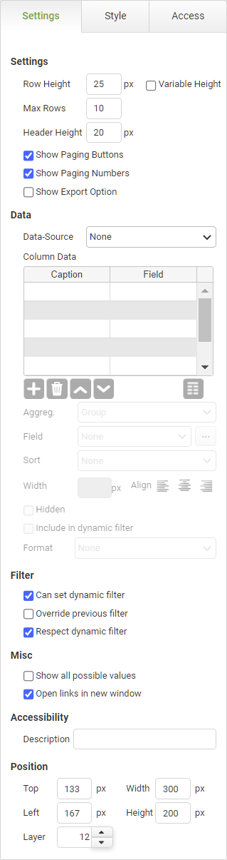 Data Grid Settings