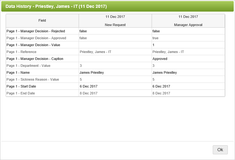 Accessing the Data History of a Form Instance - Data History Dialog