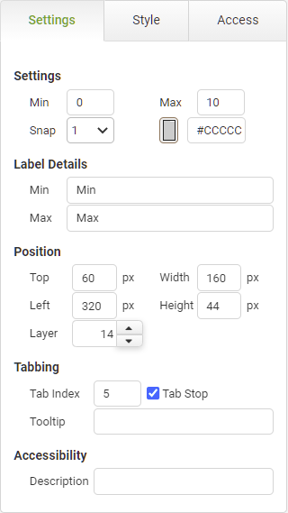 Horizontal Slider Settings