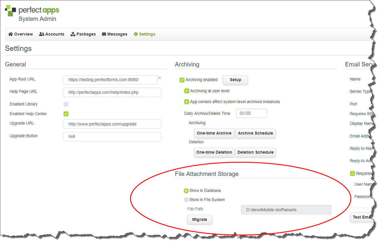 File Attachment Storage - Settings Page