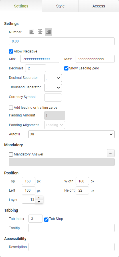 Numeric Input Settings