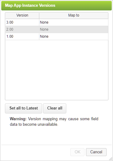 Map App Instance Versions Dialog