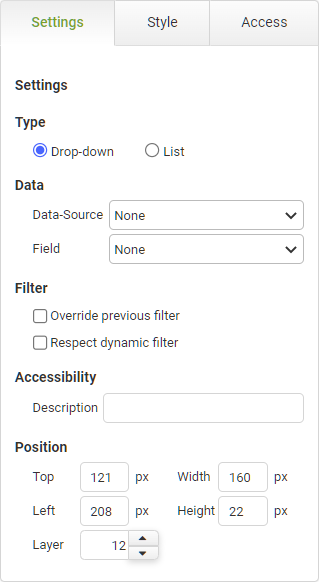 Filter Selector Settings