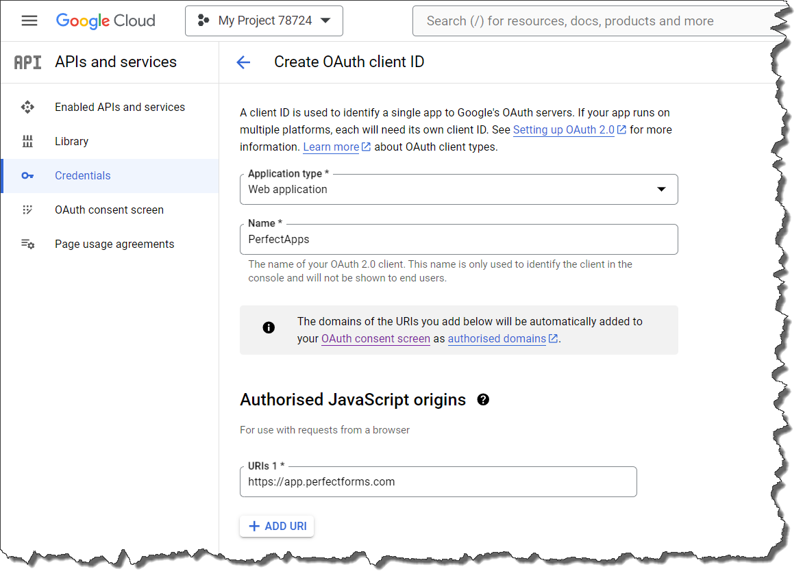 Google API Console - Create OAuth client ID