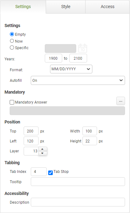 Date Input Settings