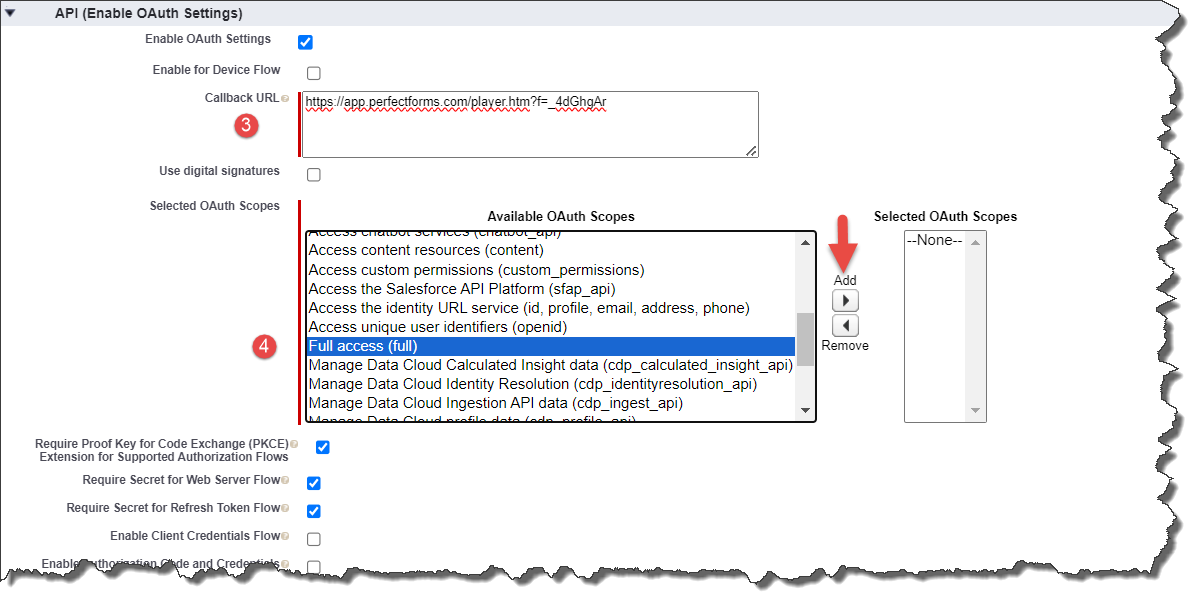 Salesforce API OAuth settings