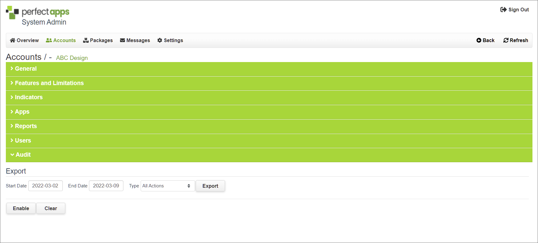 Viewing and Setting Up Account Logs - Audit Section