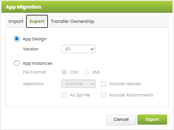 App Migration - Export