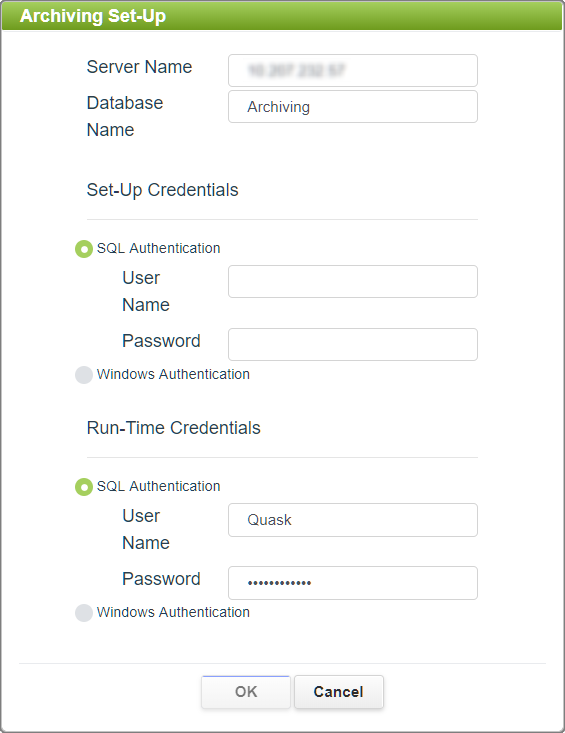 Archiving Setup Dialog