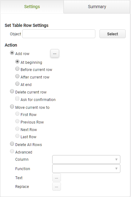 Set Table Row Settings