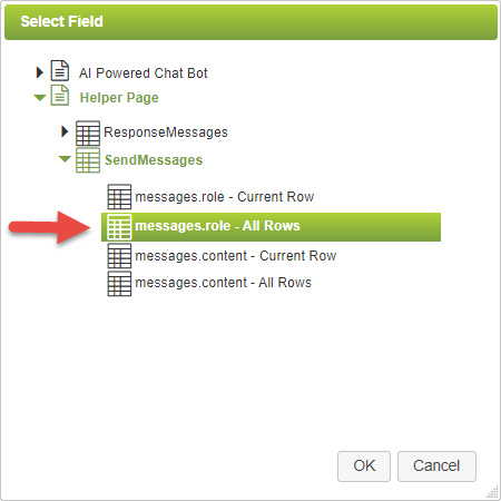 ChatBot messages role send parameter